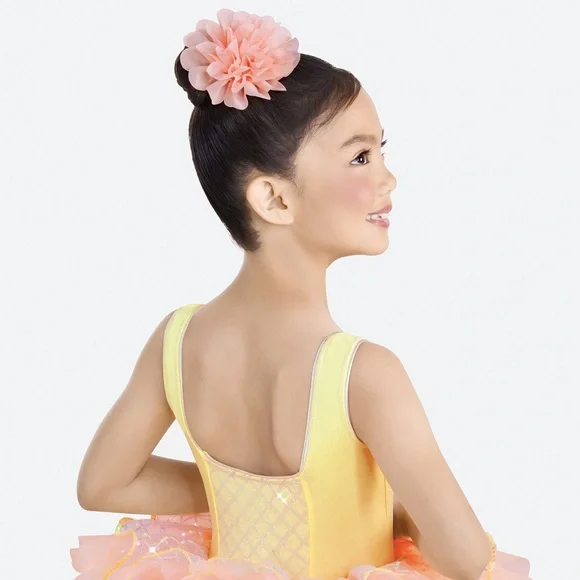 Revolution Dancewear Girl’s Yellow Peach Mesh Sequin Ruffle Costume Dress SC - Picture 3 of 9